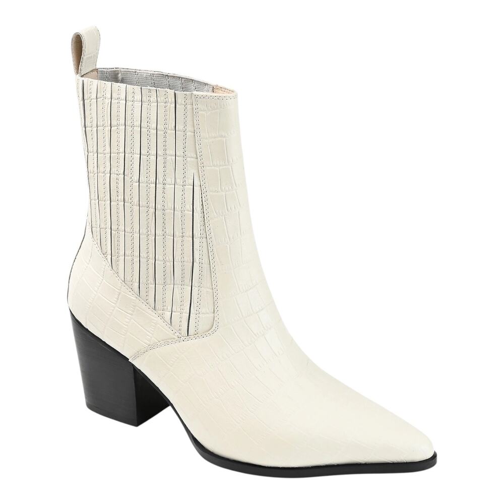 Journee Women's Markka Stretch Gore Block Heel Booties Off White Size 8 1/2
